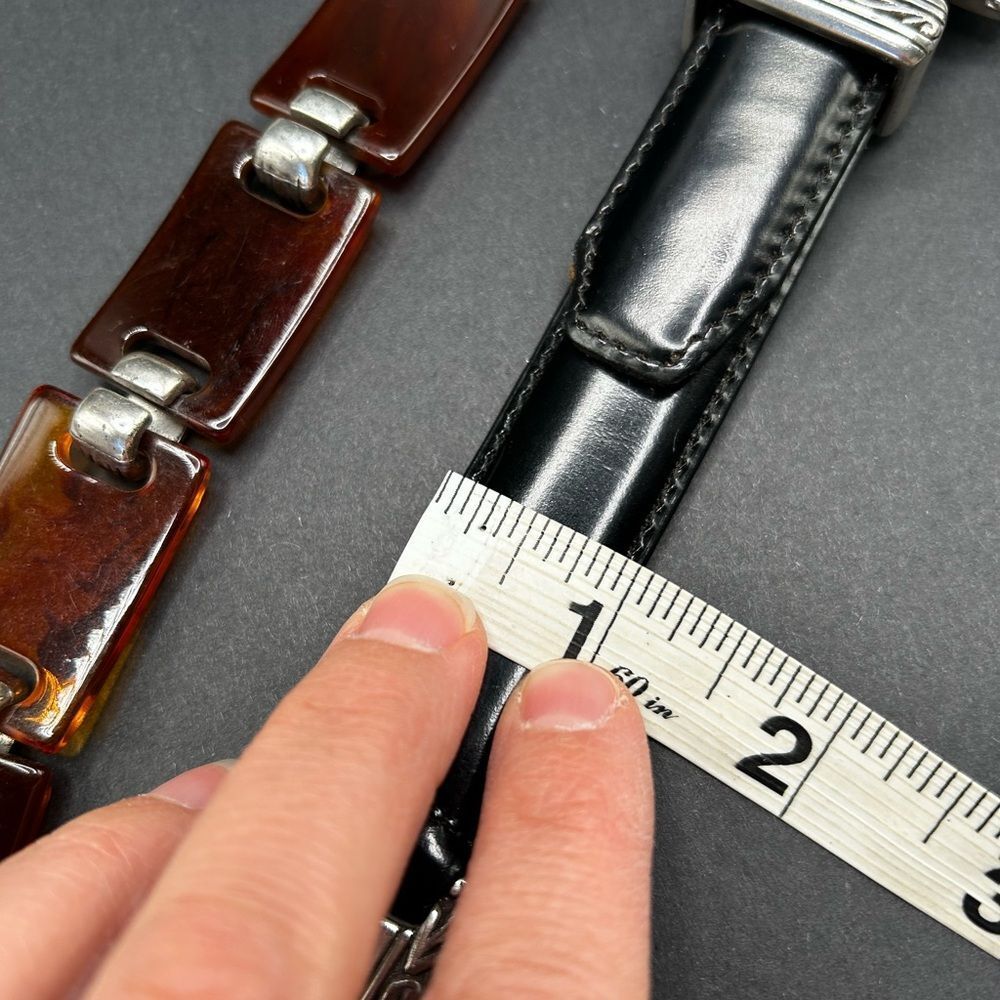 Brighton Black Leather Tortoise Lucite Belt with Silver Accents 39” Large - Picture 7 of 9